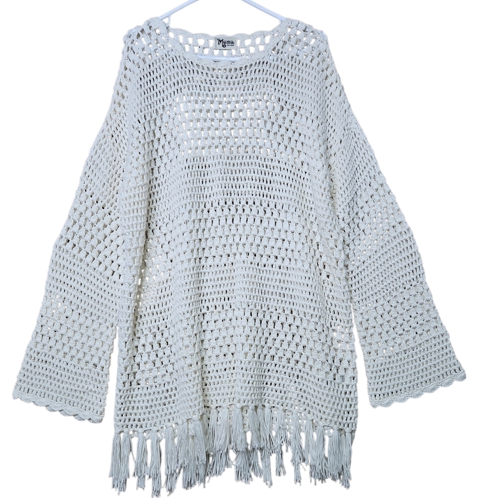 Show Me Your MuMu Ivory Crochet Fringe Pullover